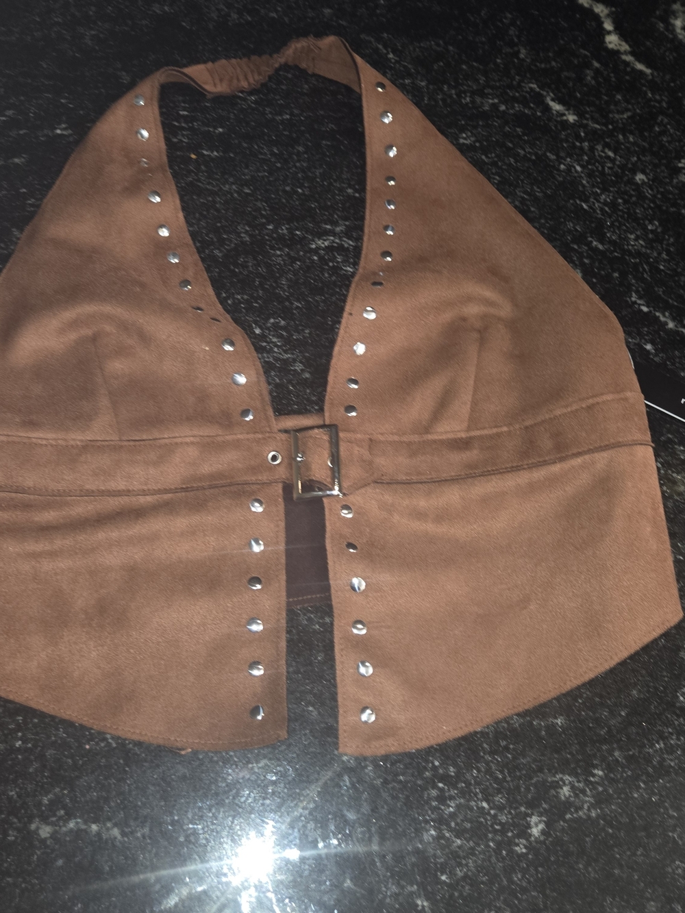 Moa Moa Brown Suede Halter Crop Top with Studs